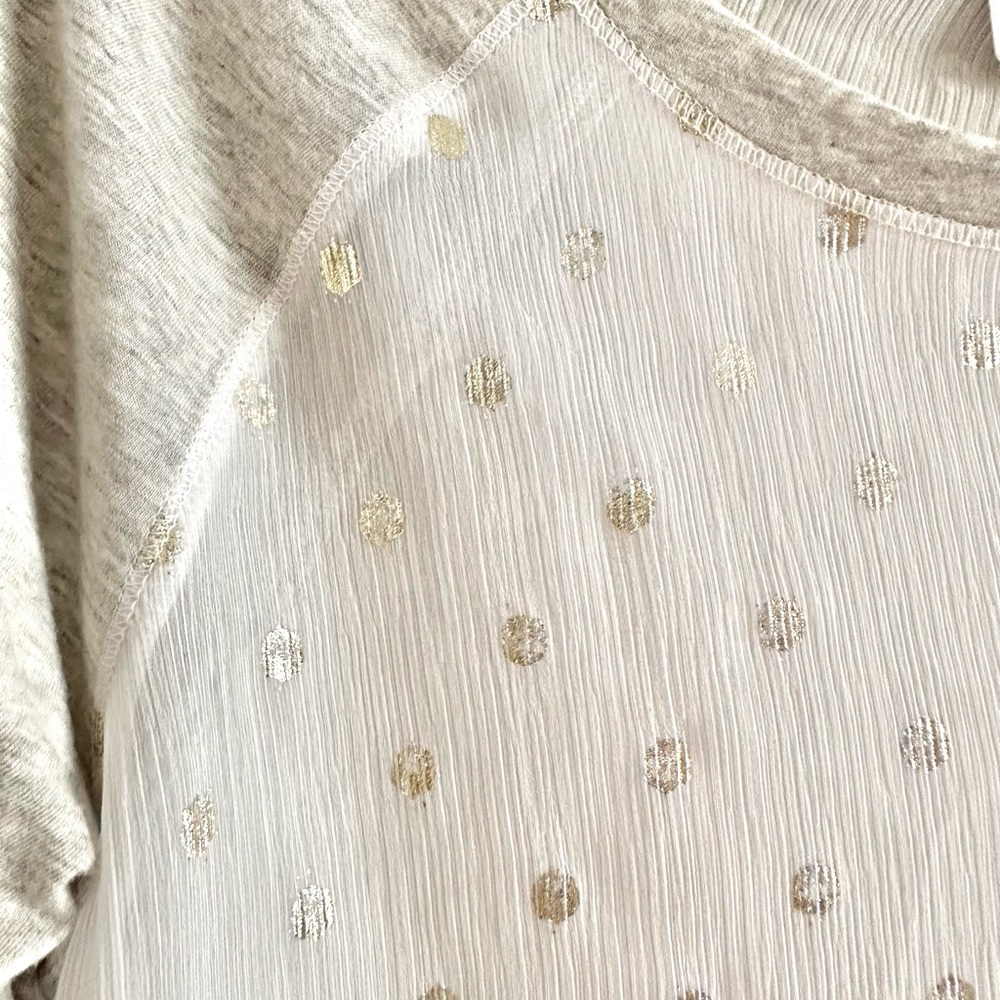 Abercrombie Heather Gray & White Sheer Baseball Tee XS